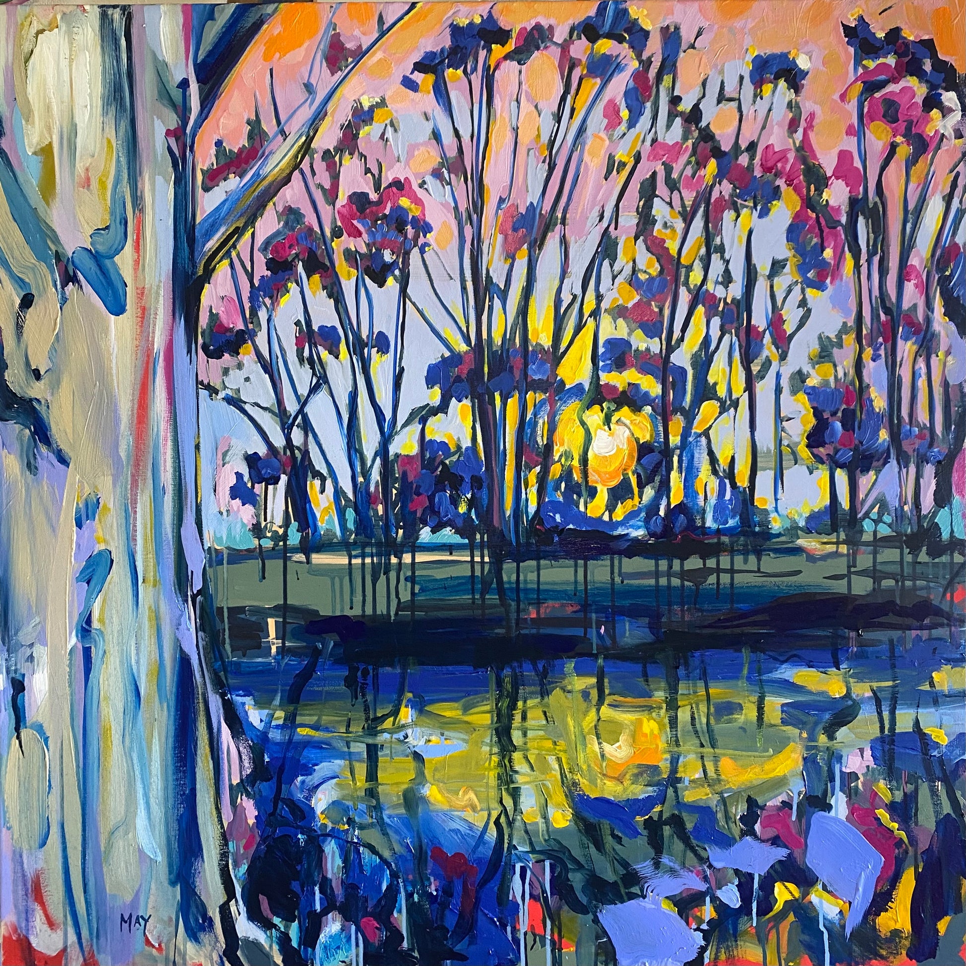 Original landscape painting of a billabong by Australian artist Helen Hutton