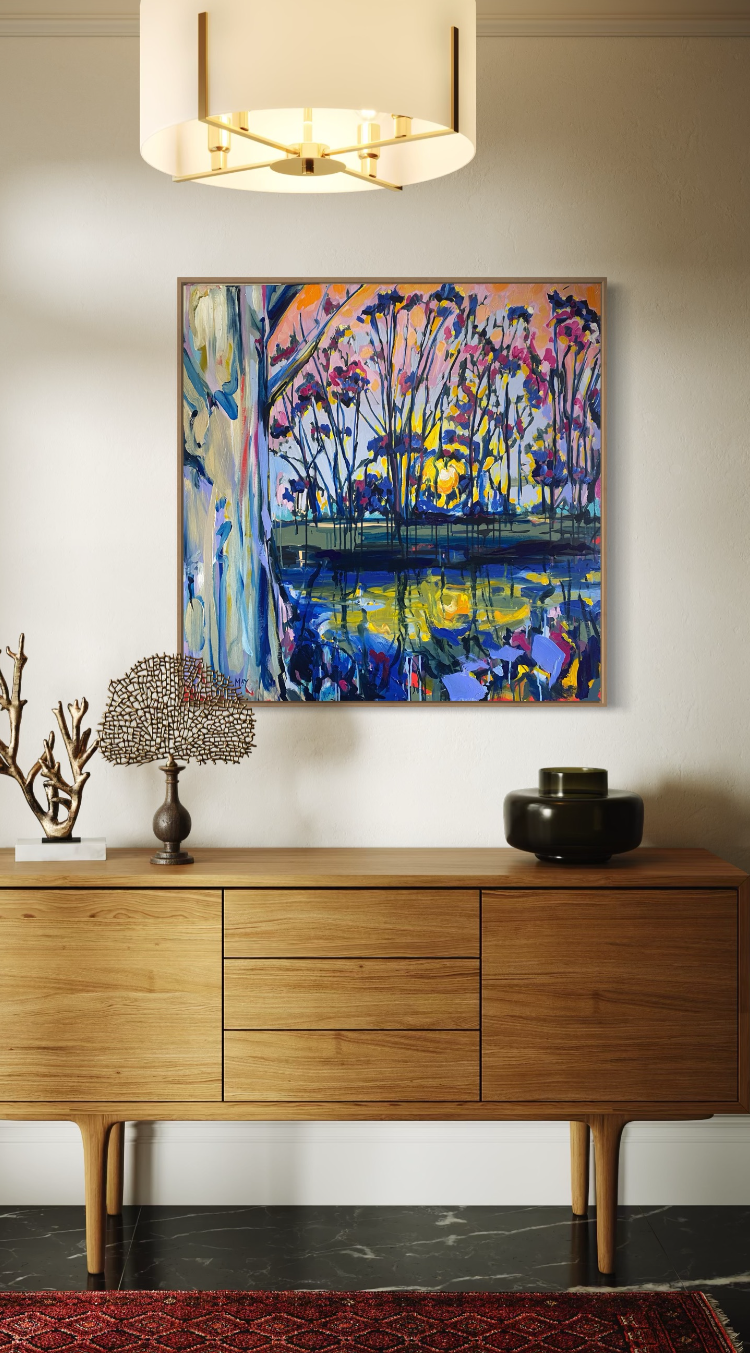 Original landscape painting of a billabong by Australian artist Helen Hutton