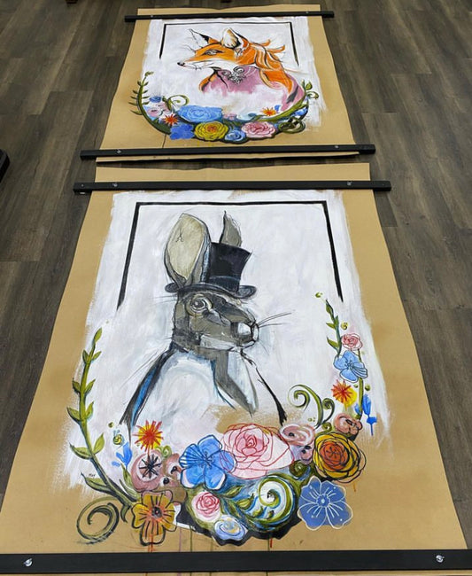 Commission: Sept, 2020 The Fox and The Hare | Original Australian Fox & Hare Paintings