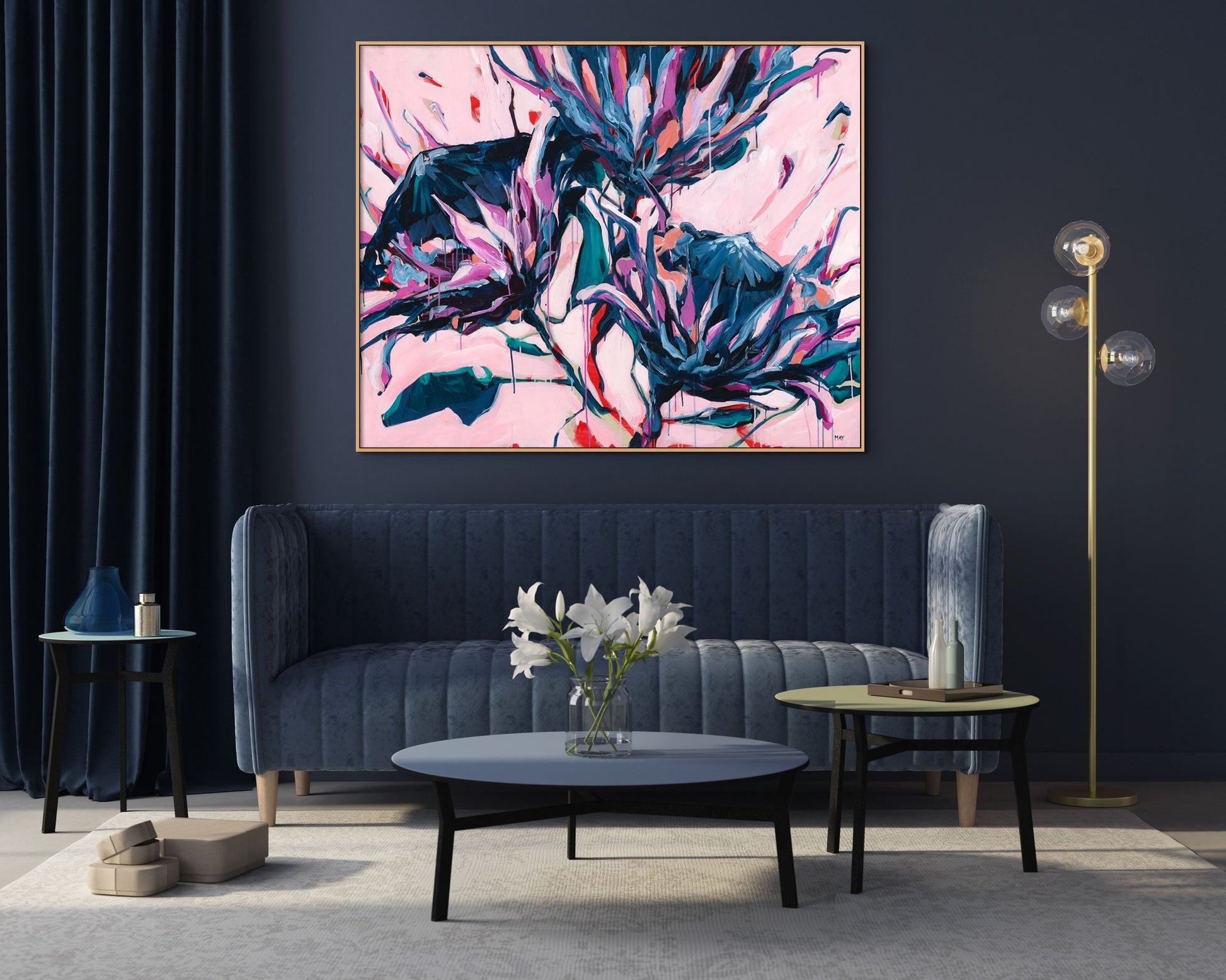 Ornamental Rhythm Original Acrylic Painting Floral Art by Helen May Artist