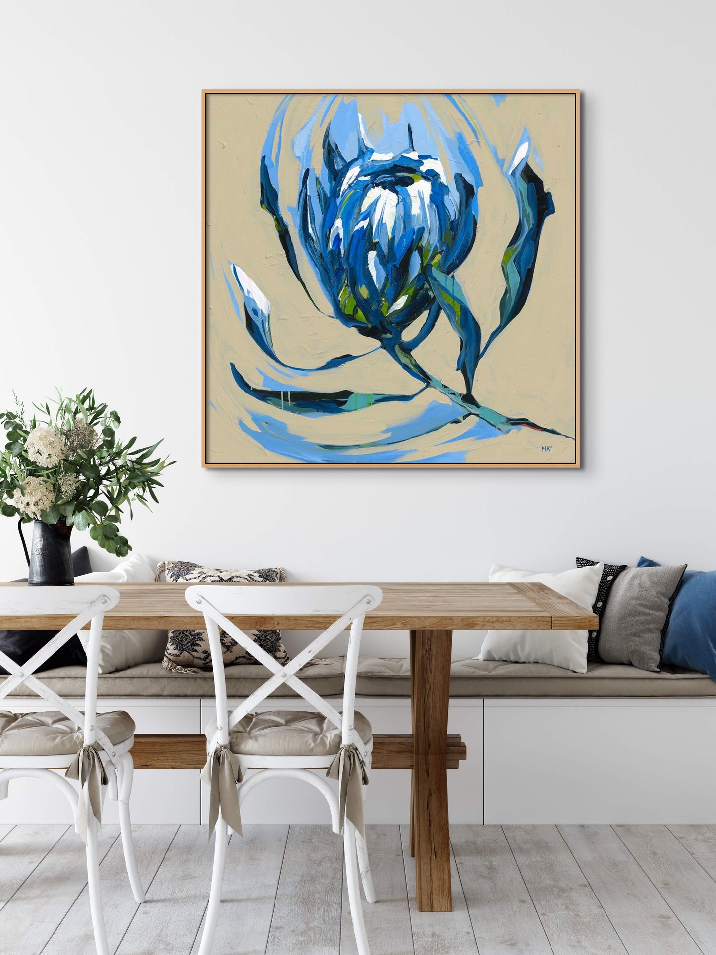 White Ice Original Acrylic Painting Floral Art by Helen May Artist