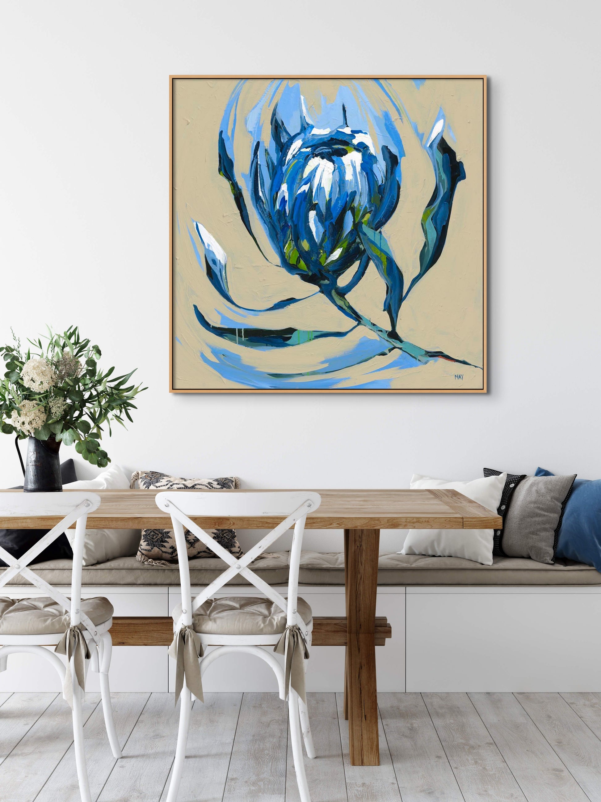 White Ice Original Acrylic Painting Floral Art by Helen May Artist