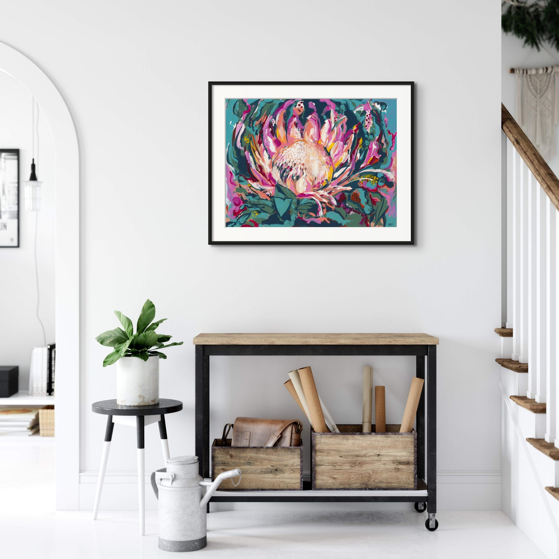 King Protea Fine Art Reproduction of Floral Painting by Helen May Artist